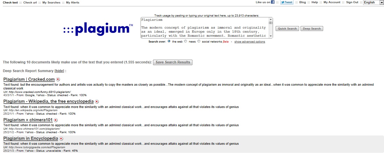 Review of plagium plagiarism detection