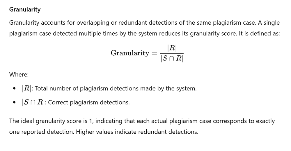 Plagiarism detection - granularity