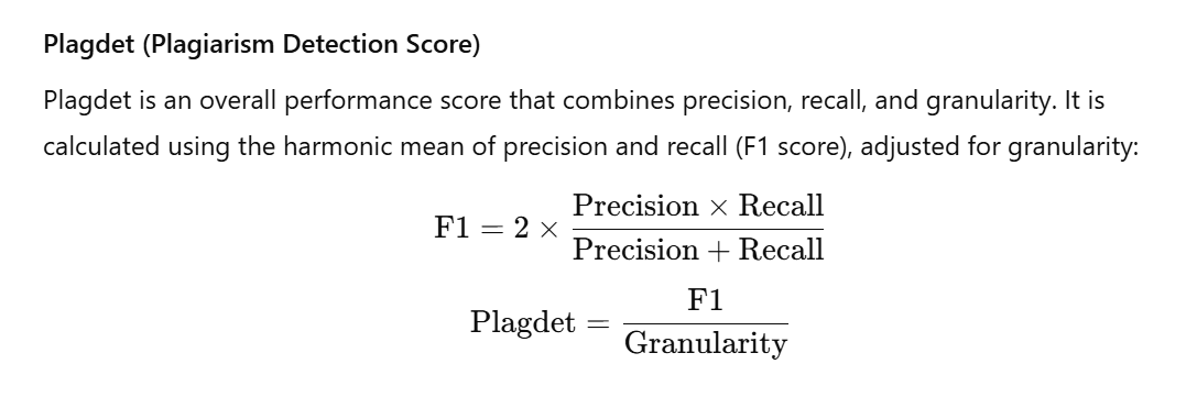 Plagiarism detection - plagdet score