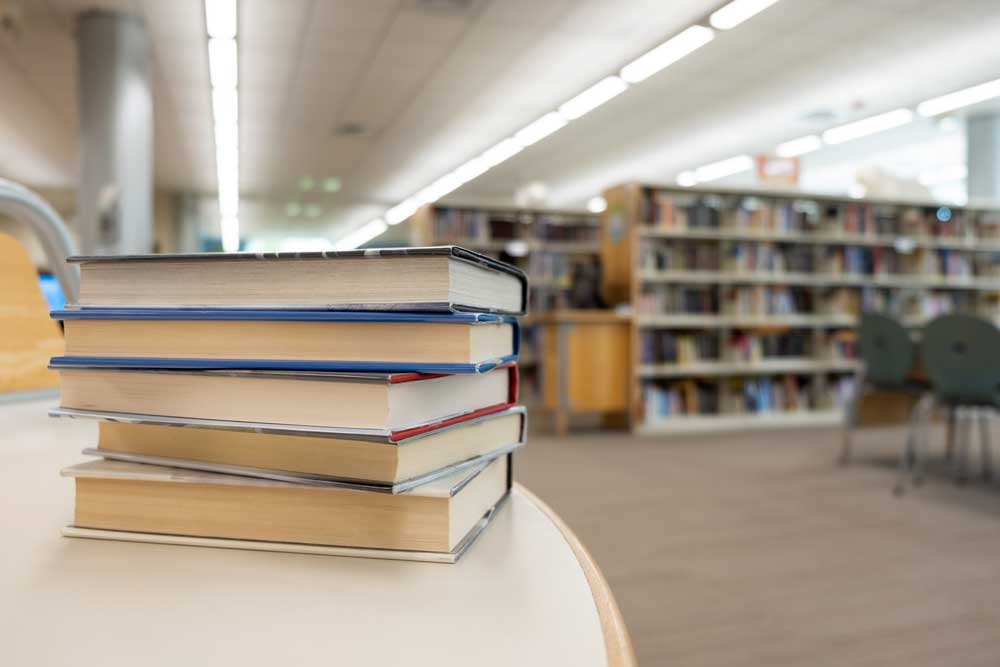 Stack of books in a library