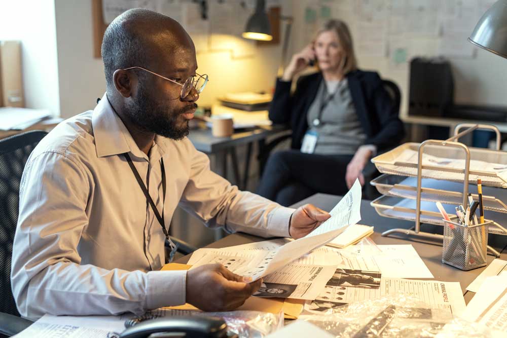 Newspaper editor in a newsroom