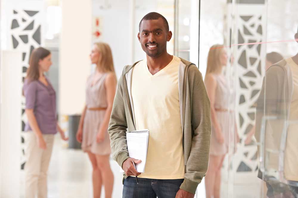 Student inside a university building